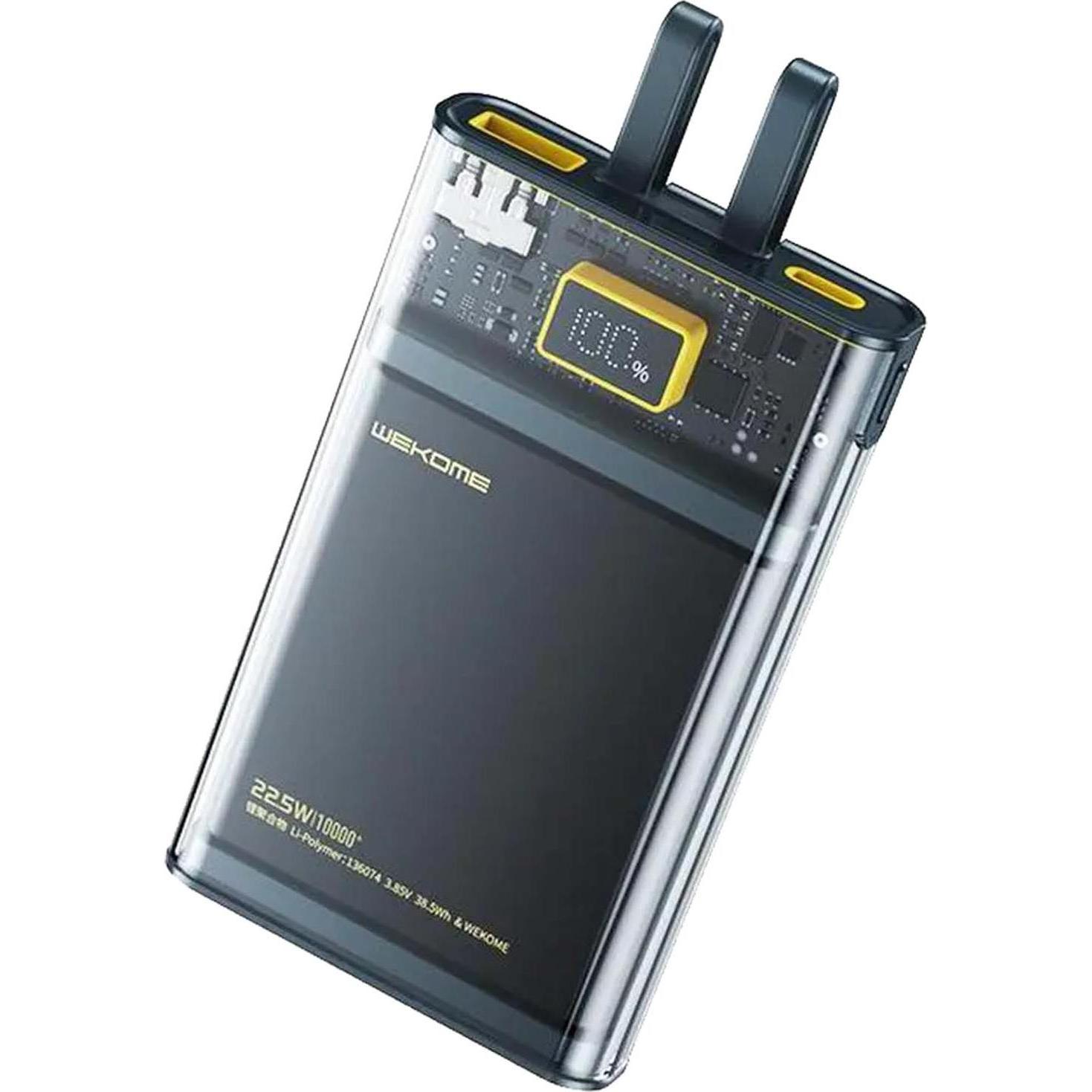 Wekome Power bank Super Charging con int (10000 mAh, 20 W), Powerbank, Trasparente, Nero