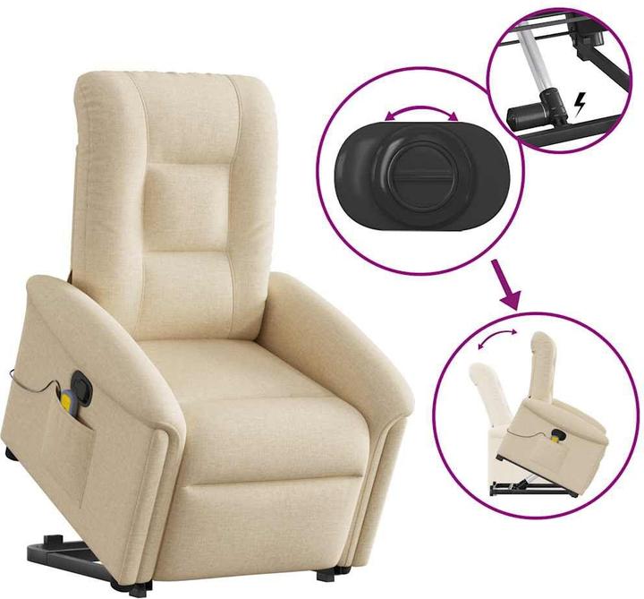 Produktbild vidaXL Massagesessel mit Aufstehhilfe Creme Stoff