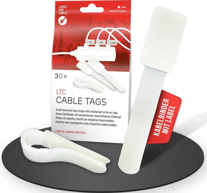 Label-the-cable LTC CABLE TAGS, Klett Kabelfahnen beschriftbar 30er Set weiss (Klettkabelbinder, 30 Stk.)
