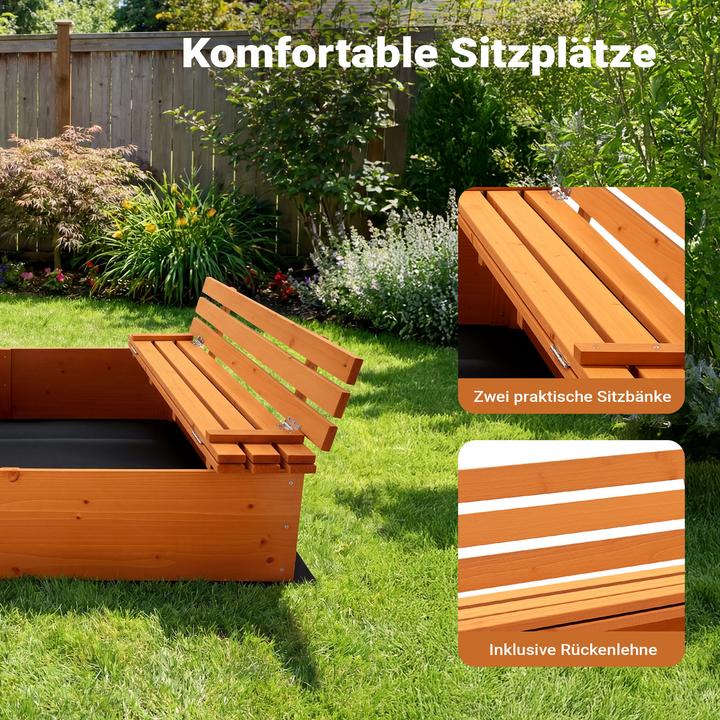 Actual product image Wiltec Sandpit with lid 2 benches 98x98x21cm Sandpit wooden sandbox fleece base