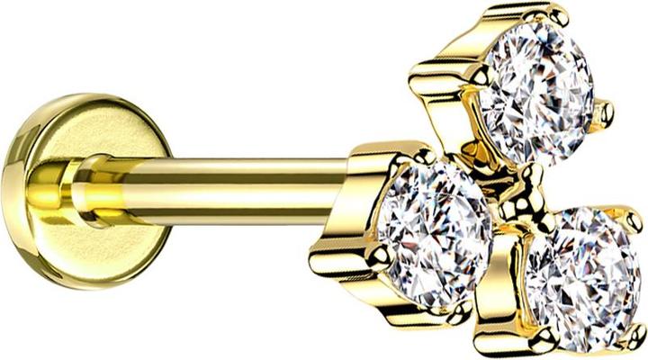 Produktbild Star Piercing Micro Labret Innengewinde vergoldet drei Kristalle silber (Messing, Chirurgenstahl 316L)