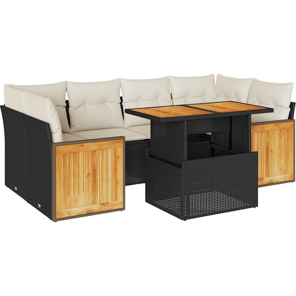 VidaXL, Gartenlounge, 7-tlg. Garten-Sofagarnitur mit Kissen Schwarz Poly Rattan