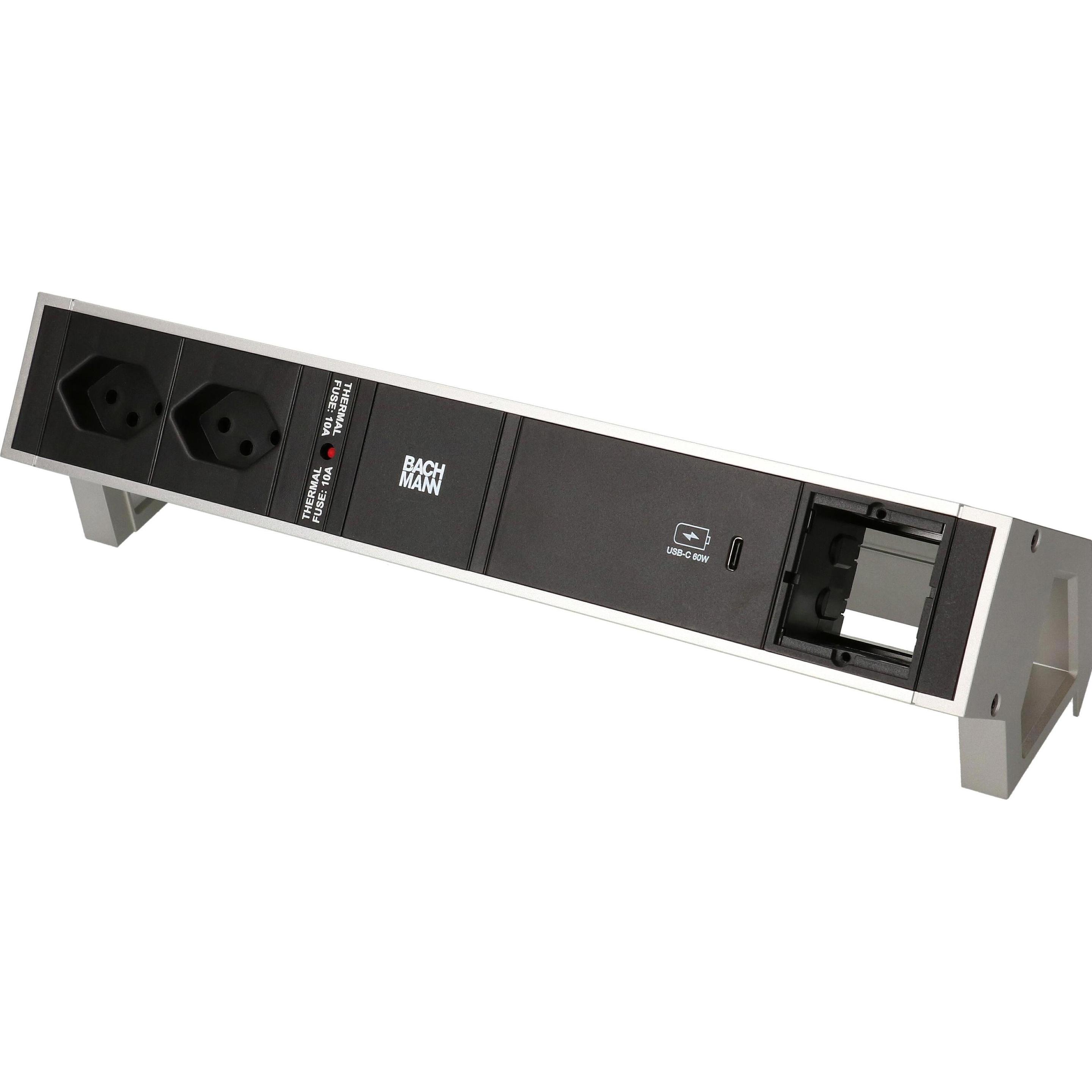 Bachmann, Steckdosenleiste, Tischsteckdosenleiste DESK 2, 2x T13, 1x USB C, 1x Custom (2 x, Typ 13, 0.20 m)