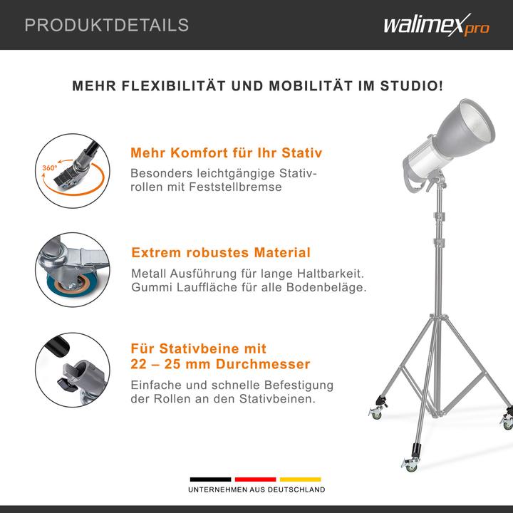 Produktbild Walimex pro pro 23094 Stativrollen Pro 7525 3er-Set 75mm (Stativfuss)
