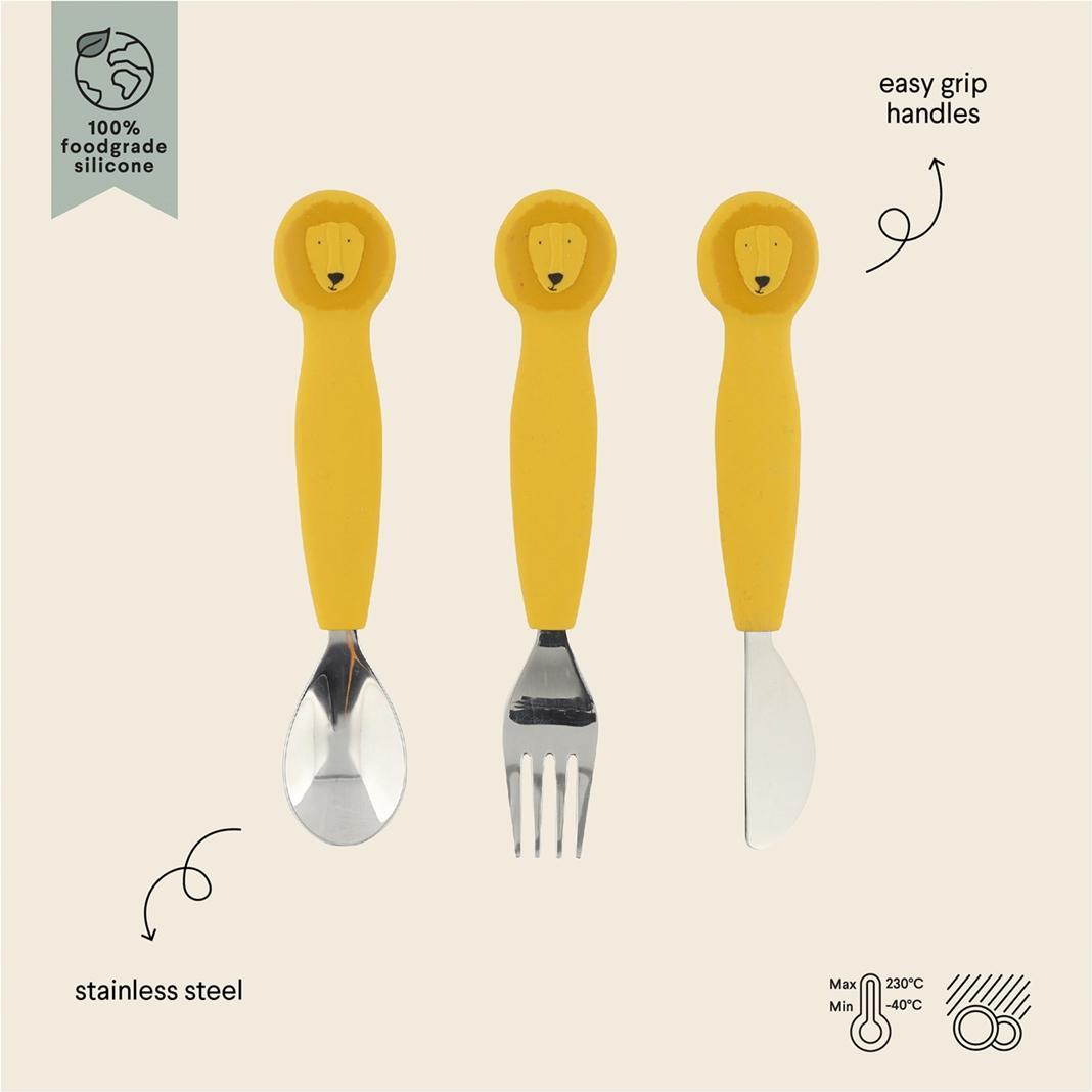 Thumbnail - Trixie, Kindergeschirr + Kinderbesteck, Silicone cutlery set 3-pack - Mr. Lion