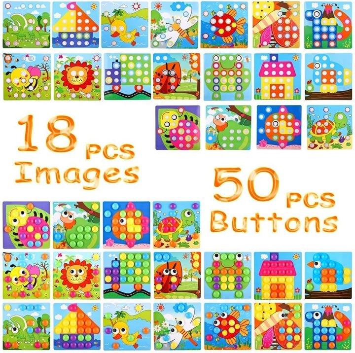 Actual product image Activity Board Mosaic pegging game for children educational toy pegging mosaic with 18 coloured pegging plates and