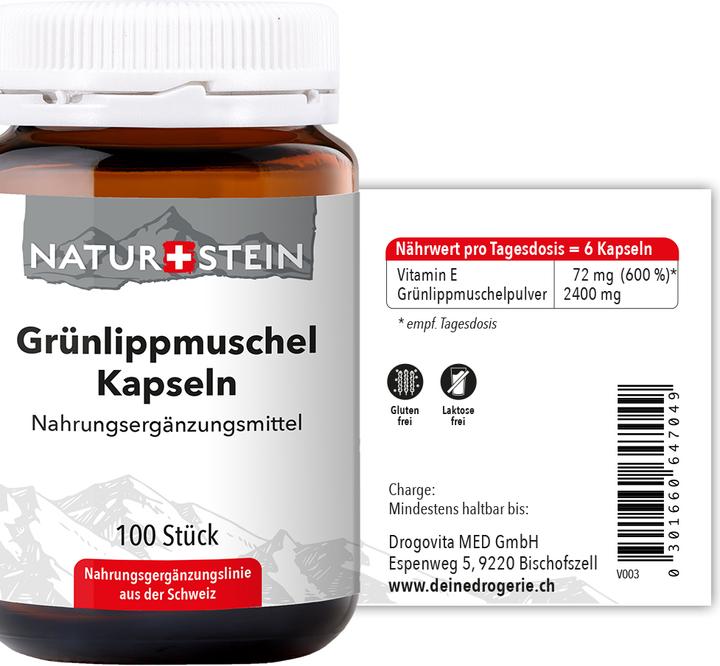 Valeurs nutritives et ingrédients Naturstein Gélule de moule verte (100 pièce(s), Capsules, 153 g)