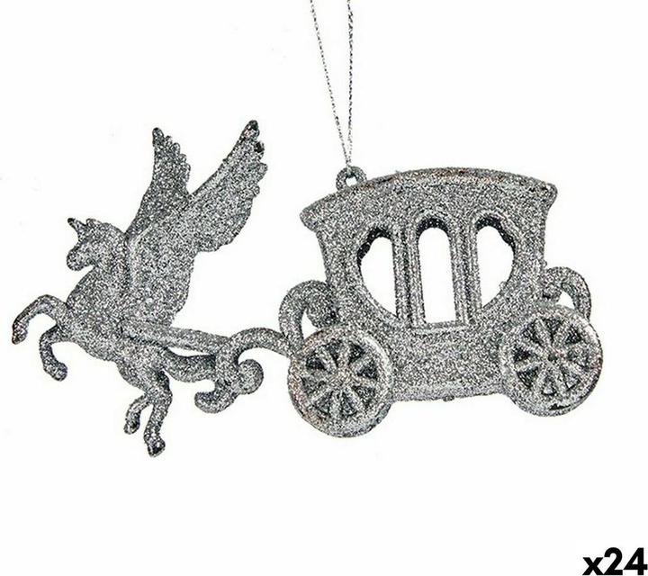 Krist+ Weihnachtsschmuck Magic Kutsche Silberfarben Kunststoff Glitzernd 15,5 x 8,5 x 4,5 cm (24 Stück) (24-teilig)