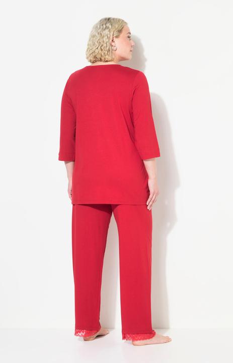 Produktbild Ulla Popken Pyjama, Spitzeneinsatz, V-Ausschnitt, 3/4-Arm (56)