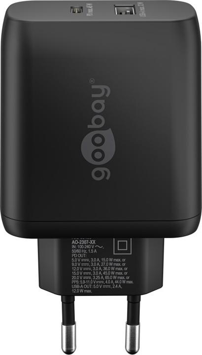 Produktbild Goobay USB-C PD Dual-Schnellladegerät 65 W schwarz (65 W, 2 Ports)