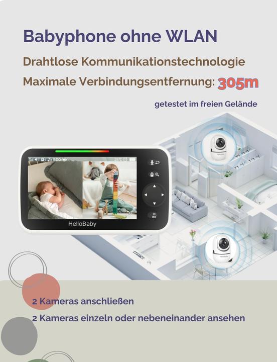 Immagine prodotto HelloBaby Babyphone mit 2 Kameras (Video e audio, 305 m)