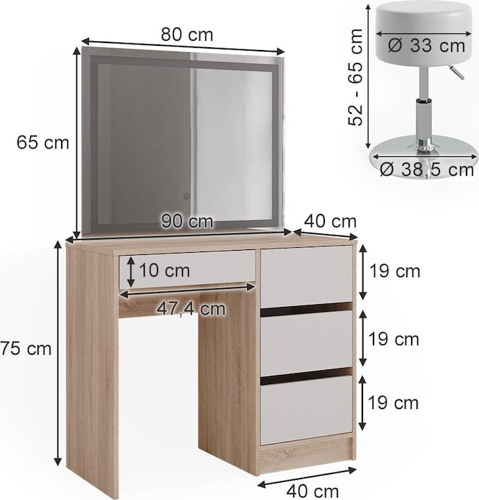 Produktbild Vicco Sherry mit Hocker und Beleuchtung (90 x 75 x 40 cm)