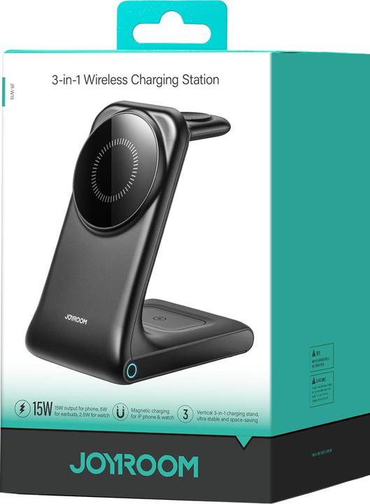 Actual product image Joyroom JR-W15 Wireless Charger 3 in 1 Charging Station with MagSafe - Black (15 W)