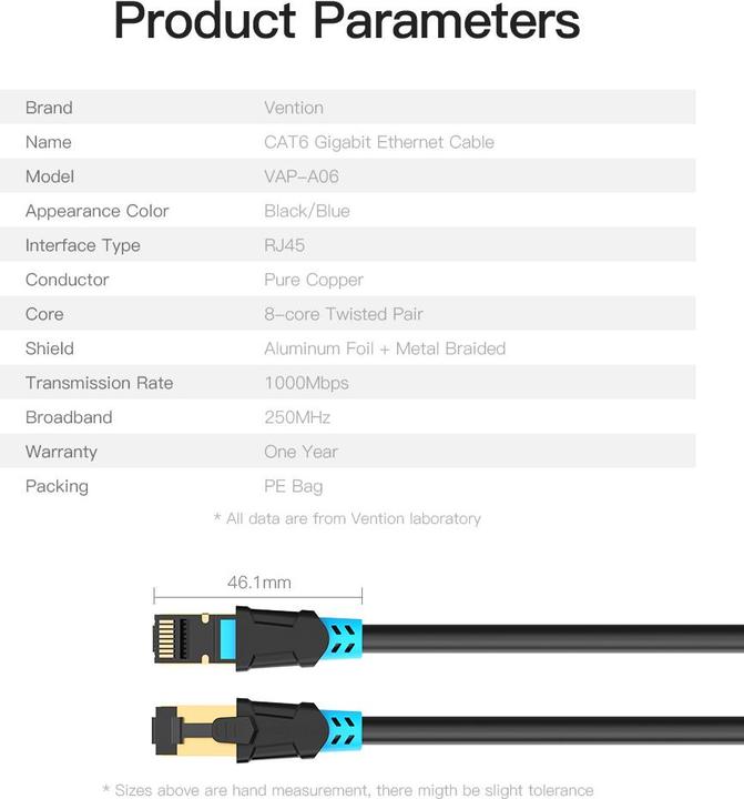 Energy Label Vention Cat.6 SFTP Patch Cable 1M Black (CAT6, 1 m)