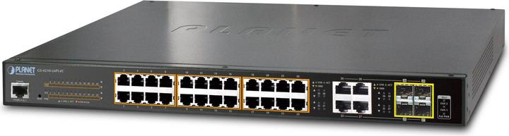 Productafbeelding Planet 24 Poort 10/100/1000Mbps PoE 4 Poort Gigabit ComboManaged Gigabit Switch 202W Stroomverbruik (24 ports)