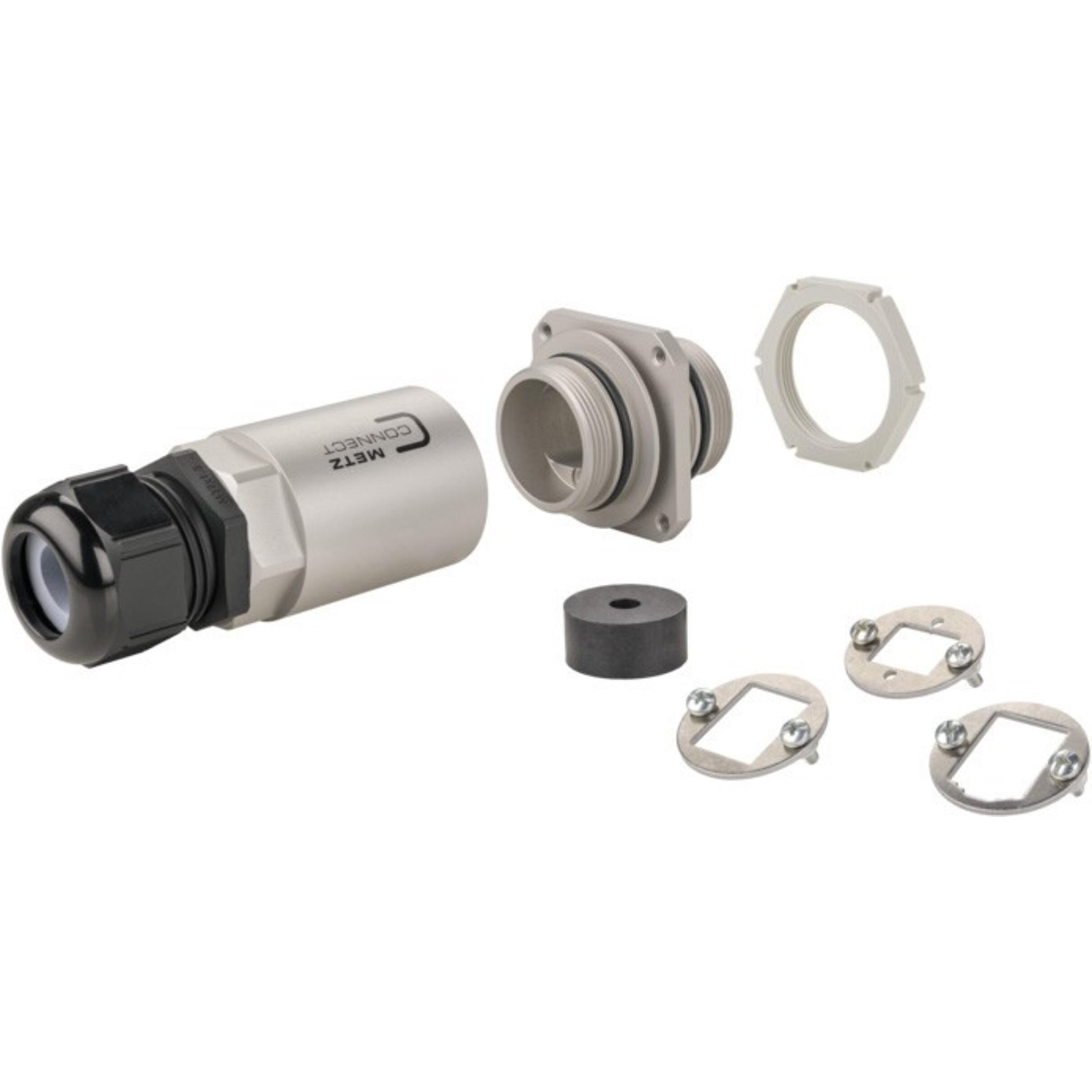 Metz Connect IP69k Schutzgehäuse Set Wanddurchführung, Elektronikkabel + Stecker, Weiss, Schwarz