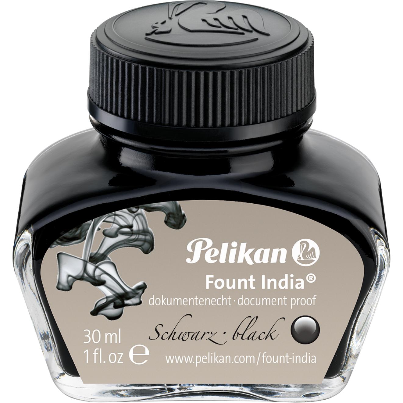 Pelikan, Ersatzpatrone, Tusche 518 Fount India 30ml, Schwarz (Tintenfass, Schwarz)