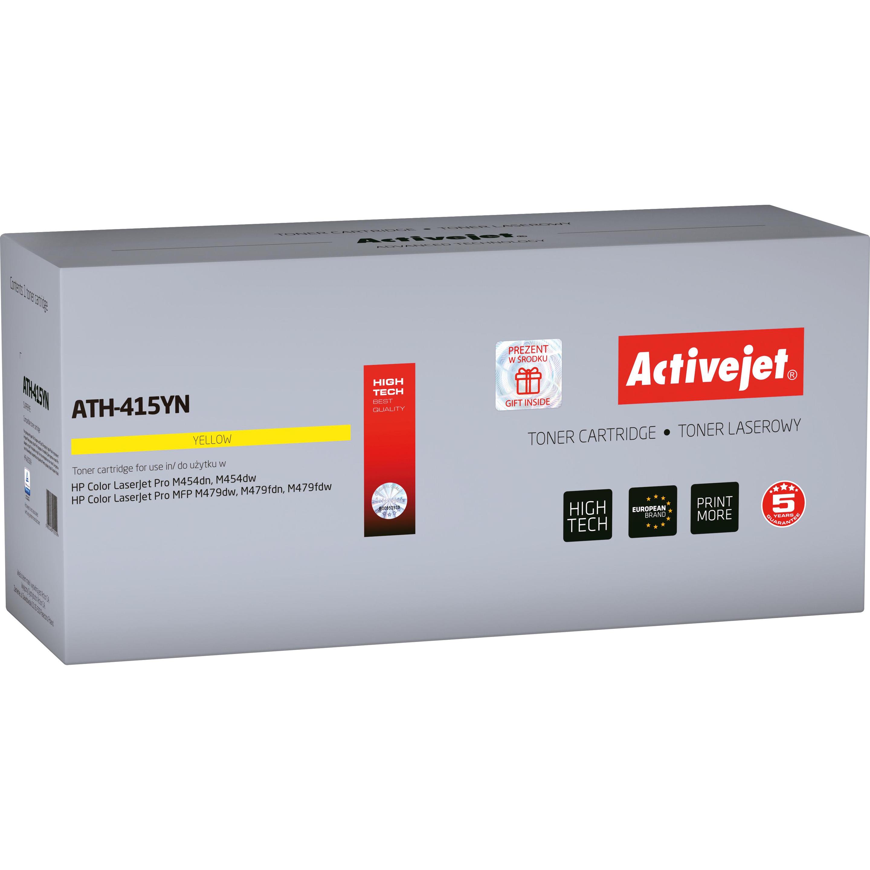 Activejet, Toner, ATH-415YN Toner für HP Drucker Ersatz für HP 415A W2032A Supreme 2100 Seiten Gelb mit (Y)