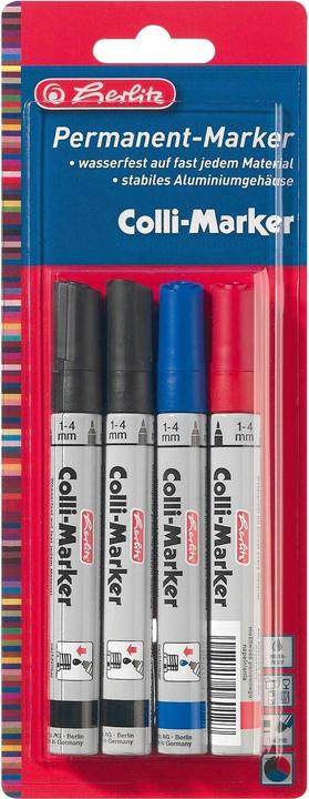 Produktbild Herlitz Permanent-Marker Colli 1-4 mm, 4 Stück, Blau/Rot/Schwarz (4x)