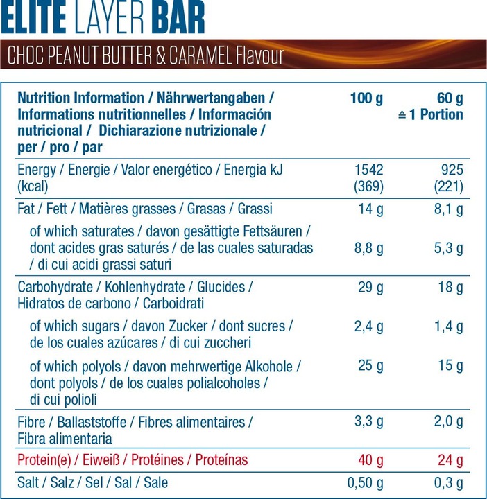 Image du produit Dymatize Elite Layer Bar (18 x 60g) (Chocolat, Beurre d'arachide, Caramel, 18 pcs, 1080 g)