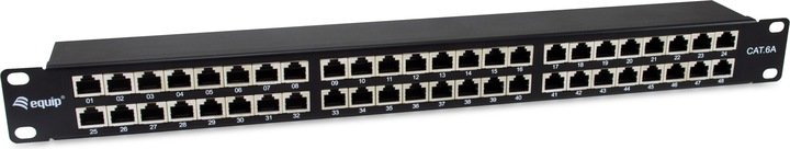 Produktbild equip Patchpanel 48x RJ45 Cat6A 19" FTP 1HE Premium schwarz