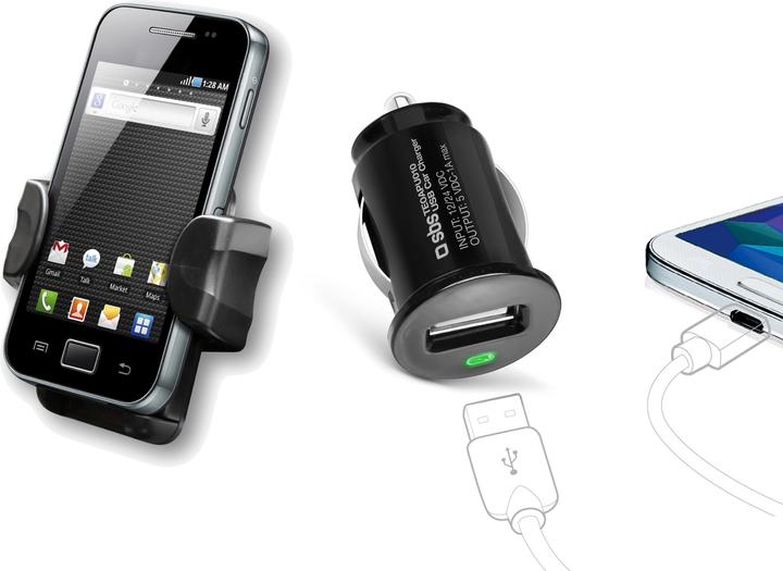 Actual product image SBS Kit with mini car charger USB and car universal holder