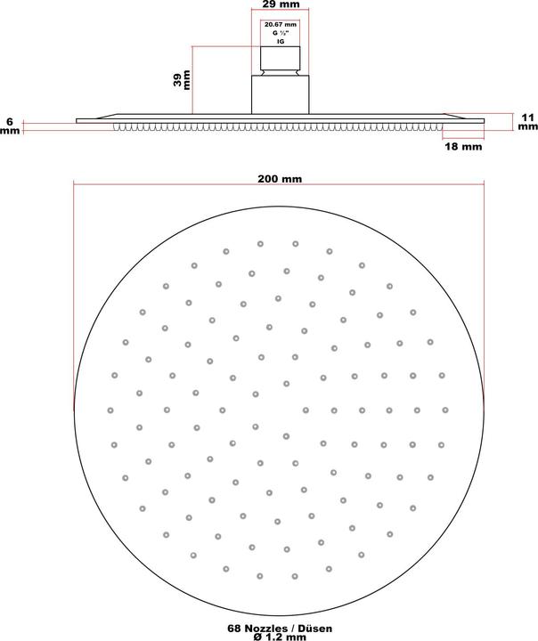 Produktbild Wiltec Regendusche rund 20cm Edelstahl Duschkopf Rainshower