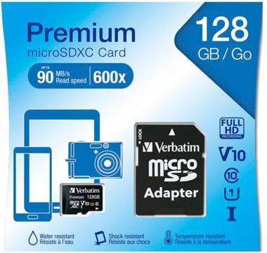 Productafbeelding Verbatim Micro SDXC Kaart Klasse 10 (128 GB, microSDXC, U1, UHS-I)
