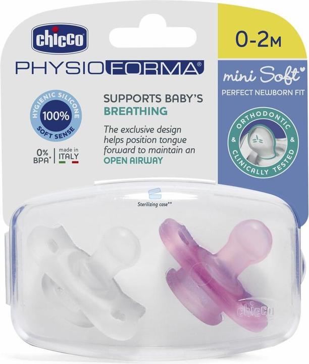 Produktbild Chicco Physiologischer Beruhigungssauger PHYSIO FORMA SOFT mini Silikon GIRL 0-2m (2 x, bis 2 Jahre)