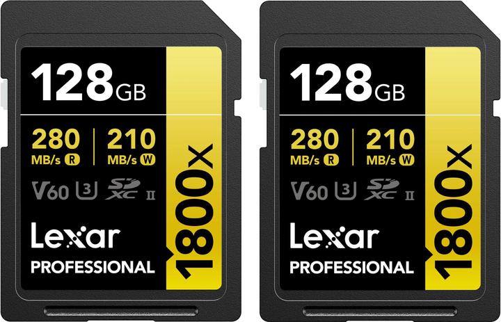 Lexar Professional 1800x (2 Pack) (128 GB, SDXC, U3, UHS-II)