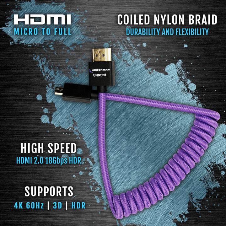Image du produit Kondor Blue Gerald Undone MK2 Micro HDMI to Full HDMI Cable 12"-24" Coiffé (Violet) (1 m)