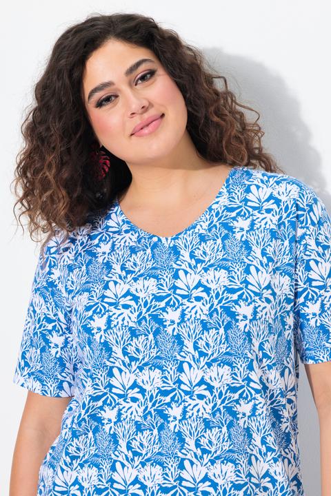 Produktbild Ulla Popken T-Shirt, floraler Druck, A-Linie, V-Ausschnitt, Halbarm (46, 48)