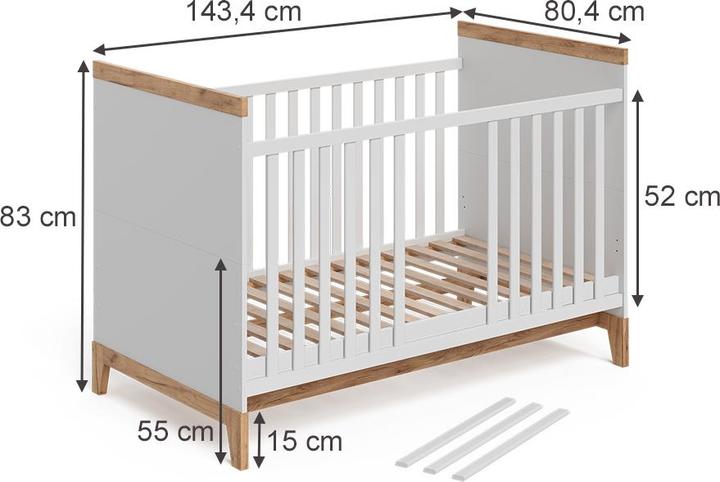 Produktbild VitaliSpa Babybett Malia, Weiss/Artisan, 70x140 cm mit Matratze (70 x 140 cm)