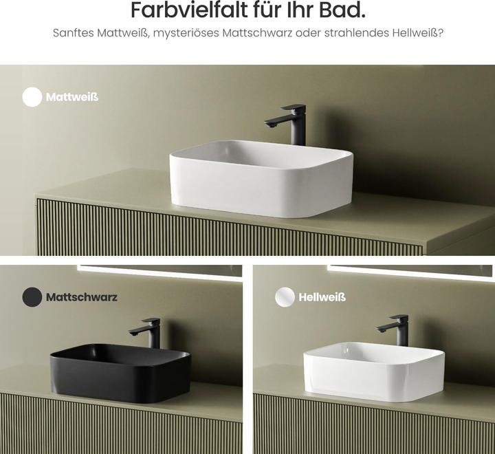 Produktbild Emke Design-Waschtisch Aufsatzwaschtisch Weiss Matt Hochwertiger Keramik-Waschtisch Bad Einfach zu (380 mm, 610 mm)