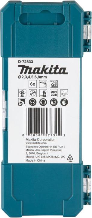 Immagine prodotto Makita 6 dalių metalo grąžtų rinkinys HSS-TiN (2 - 8 millimetri)