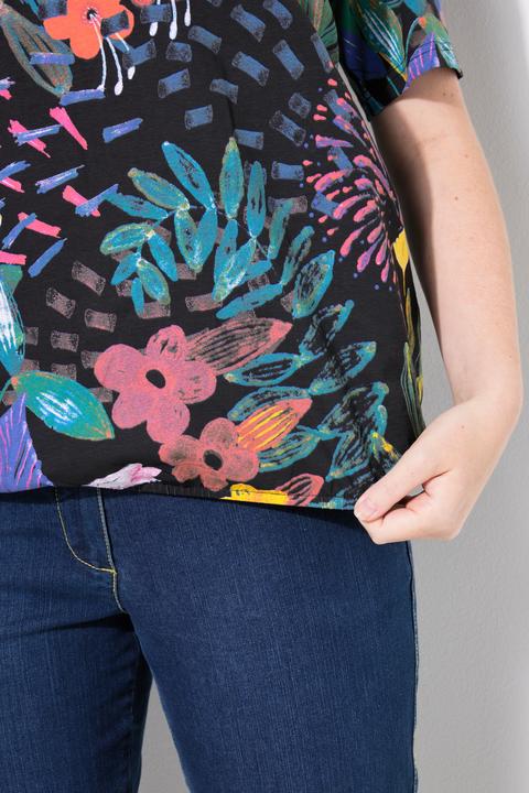 Produktbild Ulla Popken T-Shirt, Gummisaum, V-Ausschnitt, Halbarm (56)