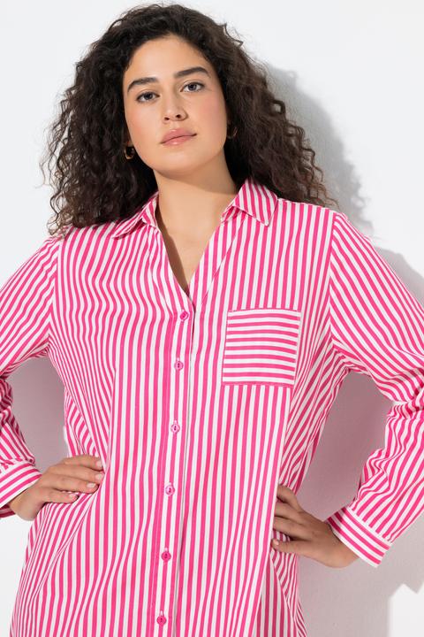 Immagine prodotto Ulla Popken Camicia dal taglio svasato con righe, collo da camicia e maniche lunghe (50, 52)