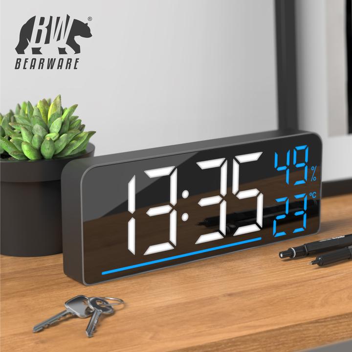 Actual product image Bearware Radio alarm clock digital, LED with 2 alarm times, large display, snooze, temperature & humidity