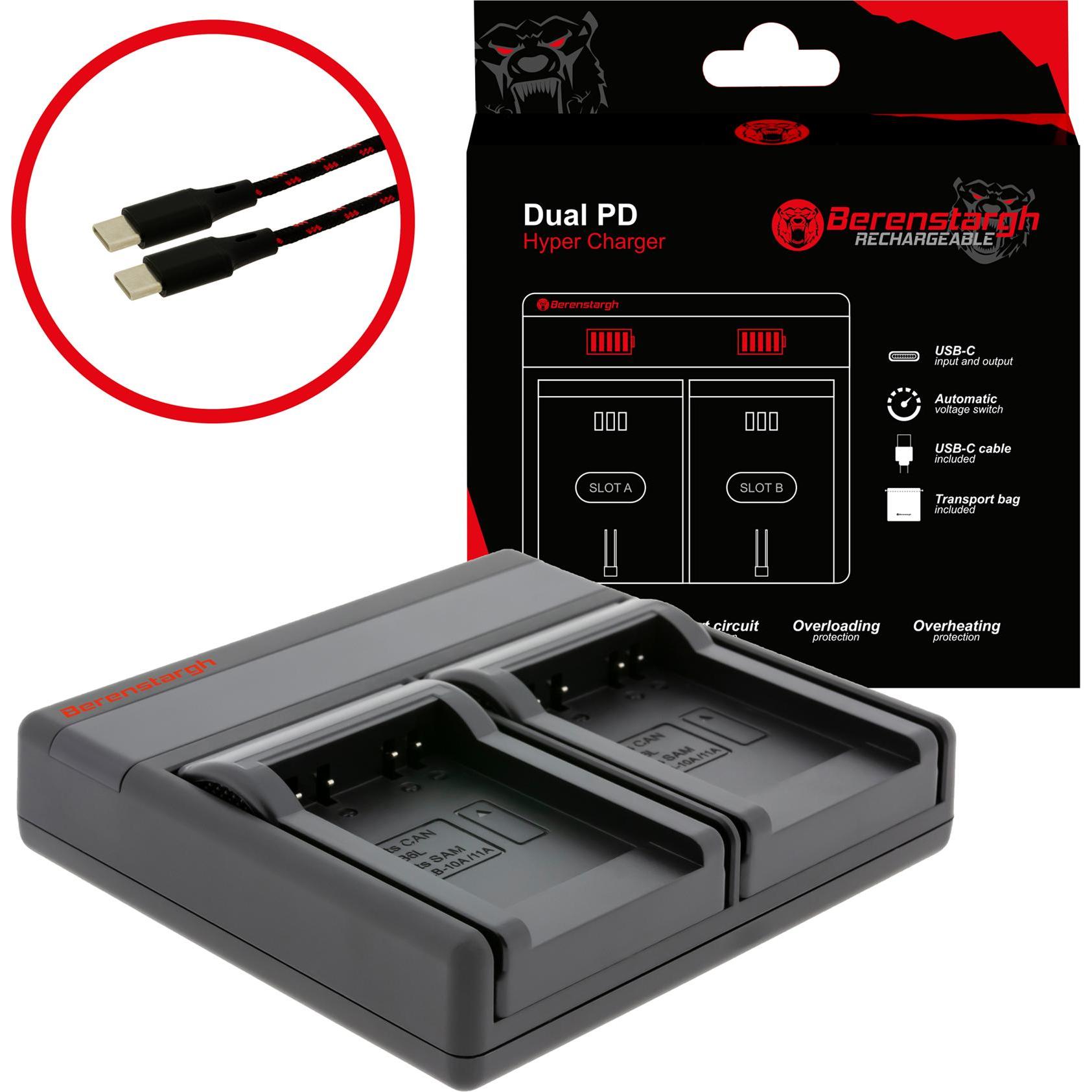 Berenstargh Dual PD Hyper Ladegerät f. Canon SLB-10A NB-6L USB-C in/out Powerbankfunktion (Caricabatterie per fotocamere), Alimentatore fotocamera