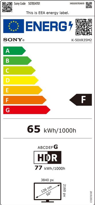 Etichetta energetica Sony K50XR35M2PB (50", Bravia 3 II, 4K, 2026)