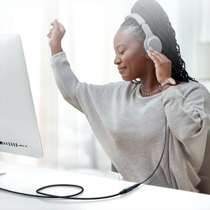 Actual product image Joyroom stereo audio cable AUX 3.5 mm mini jack (male) - mini jack (female) 1.2 m black (SY-A09) (1.20 m, AUX cable)