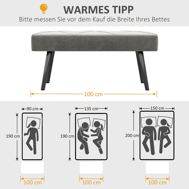 Image du produit Homcom Sitzbank Polyester, Stahl Grau (100 cm)