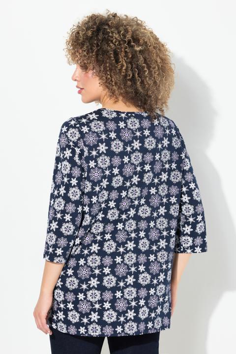 Produktbild Ulla Popken Shirt, Schneeflocken, A-Linie, V-Ausschnitt, 3/4-Arm (42, 44)