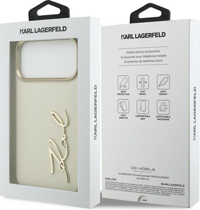 Actual product image Karl Lagerfeld case PU leather case with Karl script logo and metal camera buttons for iPhone 17 Pro (Apple iPhone 17 Pro Max)