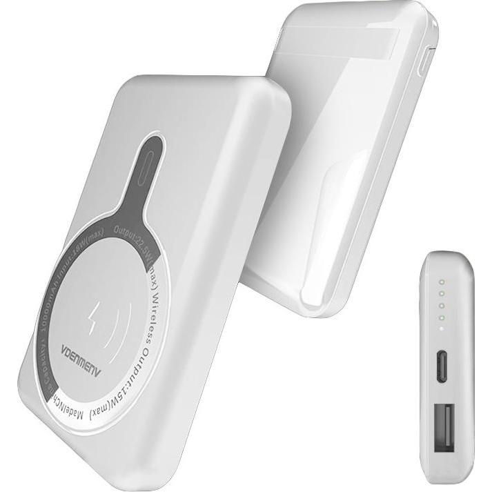 Denmen POWER BANK NOTBATTERIE 10000mAh +15W WEISS MAGSAFE DP18 USB + TYP-C (10000 mAh), Powerbank, Bianco