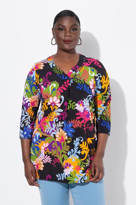 Actual product image Ulla Popken Colorful Flower Print 3/4 Sleeve Slinky Tee (42, 44)