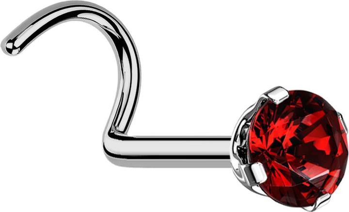 Actual product image Star Piercing Nasenstecker gebogen silber runder Kristall rot gefasst (without brass, Titanium)