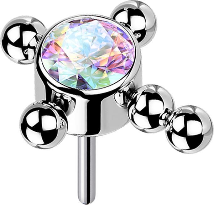 Image du produit Star Piercing Threadless argent croix boules de cristal multicolore (sans laiton, Titane)