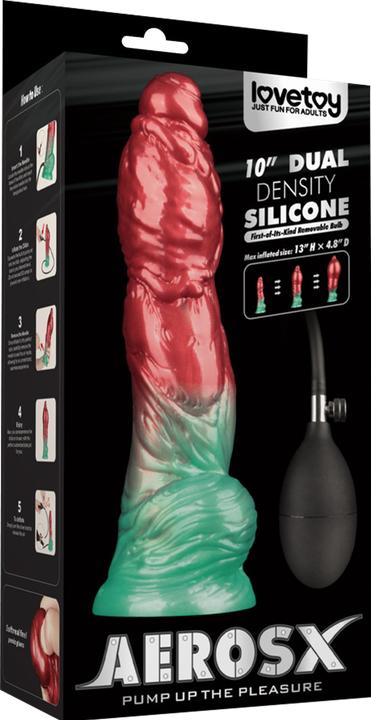 Image du produit Lovetoy Aufblasbarer Dildo mit doppelter Dichte, 10" / 25 cm, Rot/Grün
