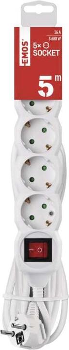 Actual product image Emos Ilgiklis 5 lizdÅ³ su Ä¯Å¾eminimu, jungikliu White (5 x, CEE 7/3, 5 m)